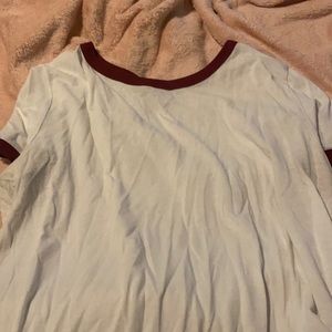 White with red collar shirt